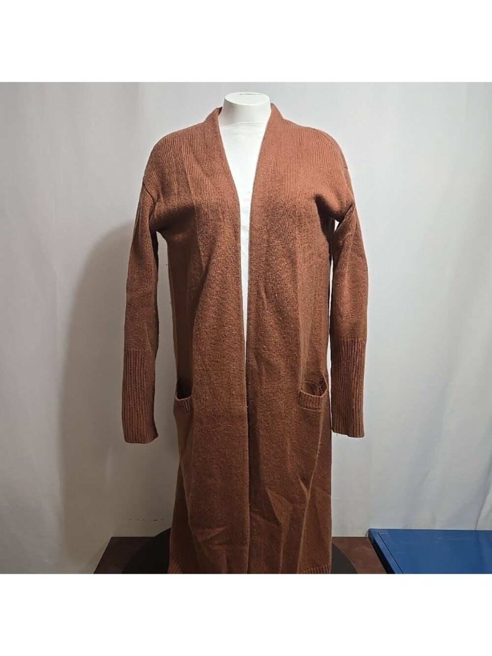 Halogen Open Front Long Cardigan Sweater Womens Size Small Cashmere Wool Blend